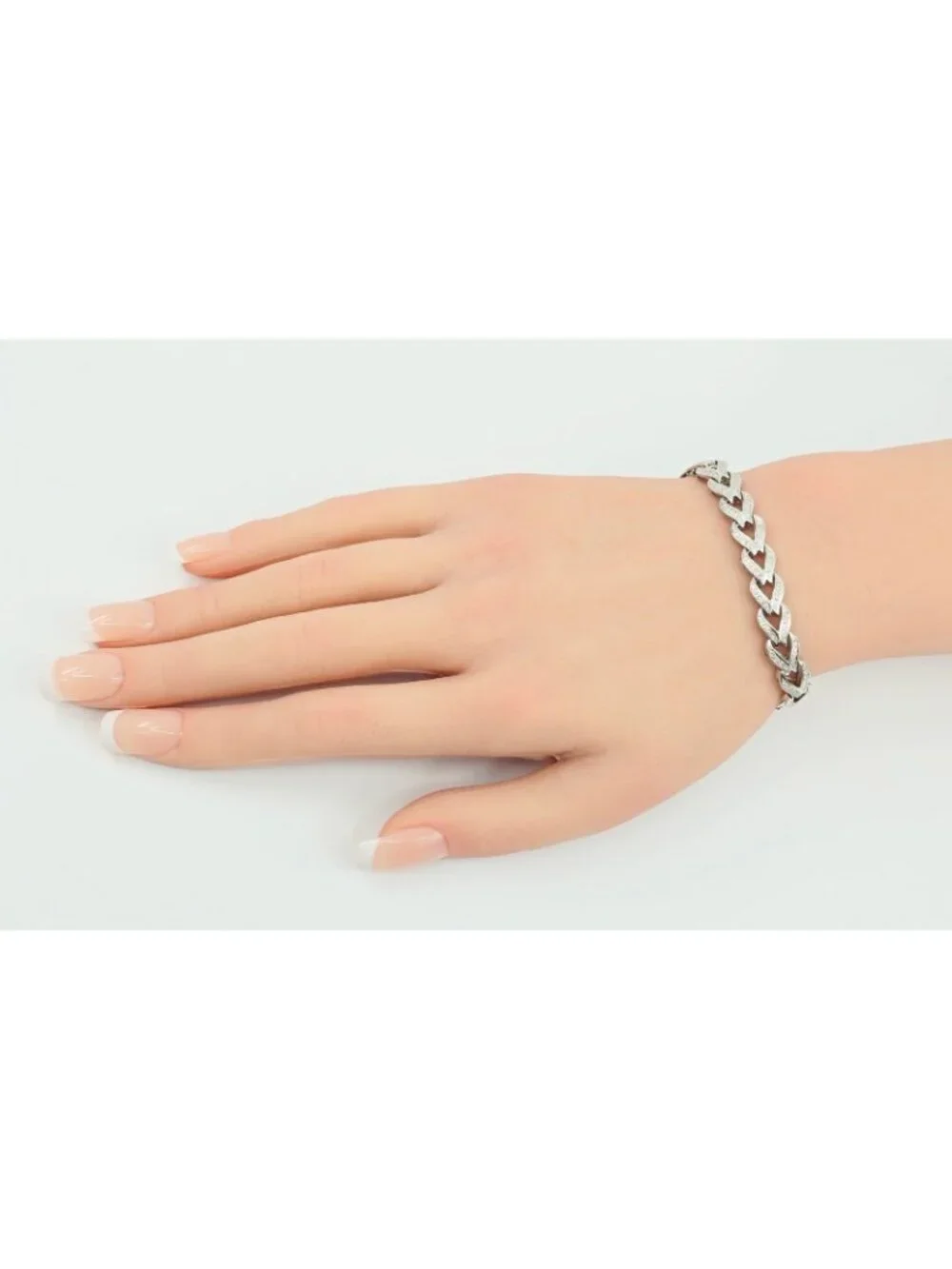 Exquisite 14K Solid White Gold Designer Diamond Tennis Link Bracelet - 6.75